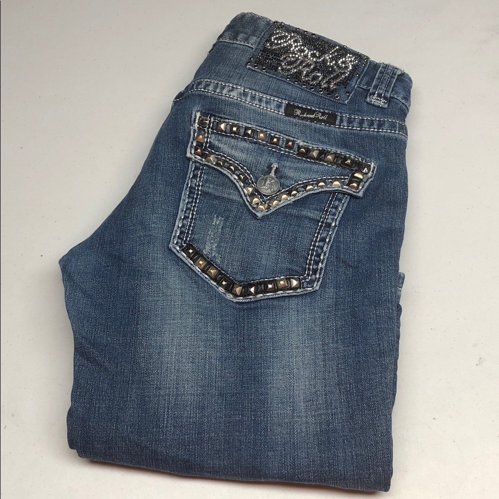 VINTAGE ROCK & ROLL COWGIRL LOW RISE BOOTCUT JEANS 30x32 ⭐️